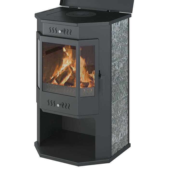 Печь-камин Везувий ПК-05 Призматик с плитой в камне (Пироксенит Элит) (миниатюра)