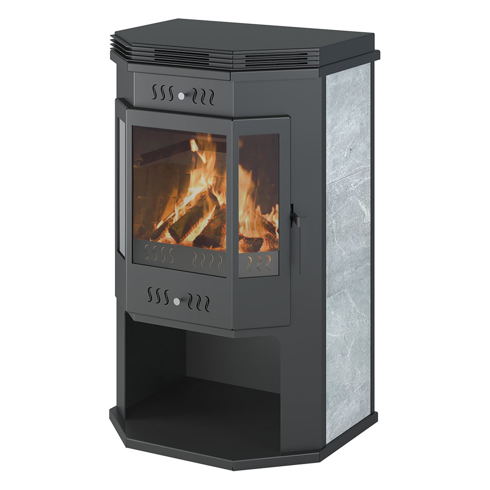 Печь-камин Везувий ПК-05 Призматик с плитой в камне (Талькохлорит) (миниатюра)