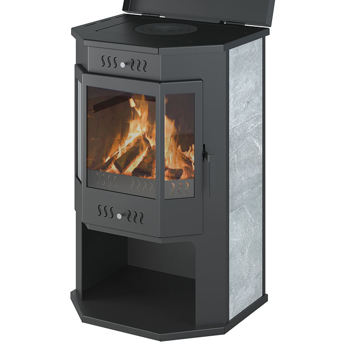 Печь-камин Везувий ПК-05 Призматик с плитой в камне (Талькохлорит) (миниатюра)