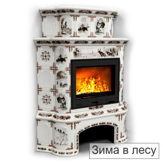 Каминная облицовка КимрПечь Прованс с дровником угловая двухъярусная Л-600(Исполнение Роспись, Цвет / Декор Зима в лесу)