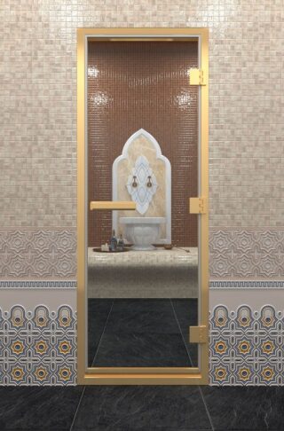 Дверь DoorWood Хамам в золотом профиле(Размер 1800*700 мм, Цвет стекла Бронза, Расположение Правая)