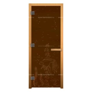 Дверь для бани/сауны LK Бронза Матовая с рисунком "Рыбка"(1900х700 мм)