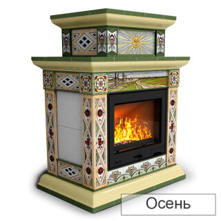 Каминная облицовка КимрПечь Билибин двухъярусная центральная Л-600(Исполнение Роспись, Цвет / Декор Осень)