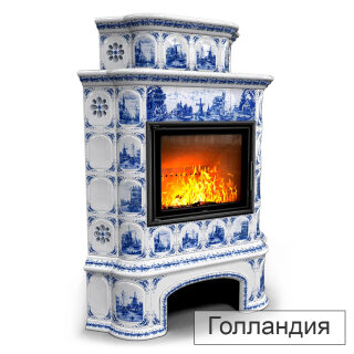Каминная облицовка КимрПечь Прованс с дровником угловая двухъярусная МЛ-700(Исполнение Роспись, Цвет / Декор Голландия)