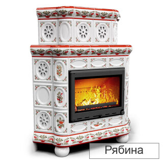 Каминная облицовка КимрПечь Медальон двухъярусная угловая (Исполнение Роспись, Цвет / Декор Рябина)