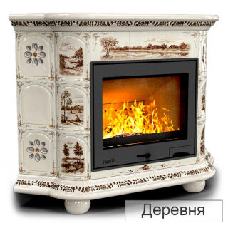 Каминная облицовка КимрПечь Прованс угловой Л-600(Исполнение Роспись, Цвет / Декор Деревня)
