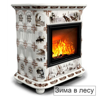 Каминная облицовка КимрПечь Прованс пристенный МЛ-700(Исполнение Роспись, Цвет / Декор Зима в лесу)