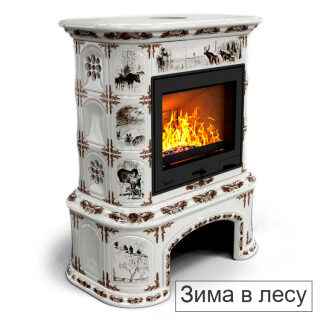Каминная облицовка КимрПечь Прованс с дровником центральная Л-600(Исполнение Роспись, Цвет / Декор Зима в лесу)