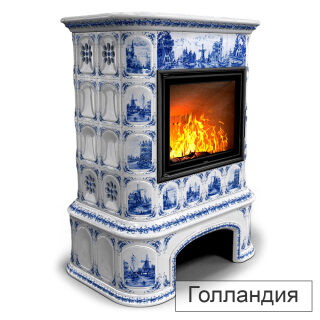 Каминная облицовка КимрПечь Прованс с дровником пристенная МЛ-700(Исполнение Роспись, Цвет / Декор Голландия)