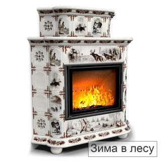 Каминная облицовка КимрПечь Прованс угловой двухъярусный МЛ-700(Исполнение Роспись, Цвет / Декор Зима в лесу)