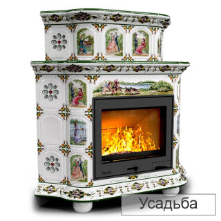 Каминная облицовка КимрПечь Прованс угловая декоративная двухъярусная(Исполнение Роспись, Цвет / Декор Усадьба)