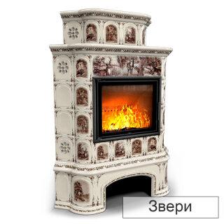 Каминная облицовка КимрПечь Прованс с дровником угловая двухъярусная МЛ-700(Исполнение Роспись, Цвет / Декор Звери)