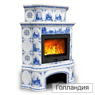 Каминная облицовка КимрПечь Прованс с дровником угловая двухъярусная Л-600(Исполнение Роспись, Цвет / Декор Голландия)
