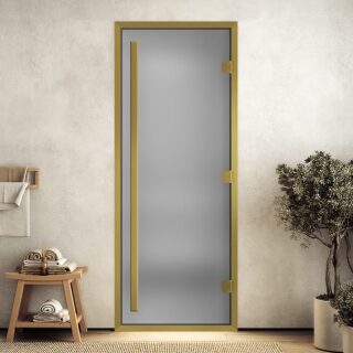 Дверь DoorWood Хамам Престиж в золотом профиле(Размер 2000*700 мм, Цвет стекла Прозрачная, Расположение Правая)