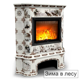 Каминная облицовка КимрПечь Прованс с дровником угловая МЛ-700(Исполнение Роспись, Цвет / Декор Зима в лесу)
