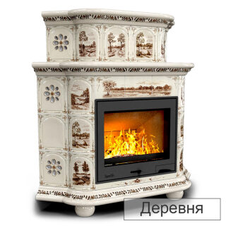 Каминная облицовка КимрПечь Прованс угловой двухъярусный Л-600(Исполнение Роспись, Цвет / Декор Деревня)