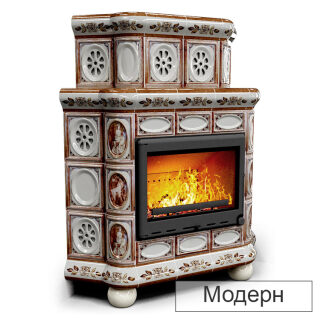 Каминная облицовка КимрПечь Медальон двухъярусная угловая МЛ-700(Исполнение Роспись, Цвет / Декор Модерн)