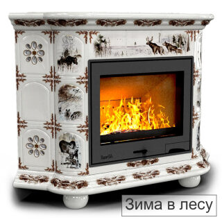 Каминная облицовка КимрПечь Прованс декоративная угловая (Исполнение Роспись, Цвет / Декор Зима в лесу)
