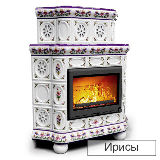 Каминная облицовка КимрПечь Медальон двухъярусная угловая МЛ-700(Исполнение Роспись, Цвет / Декор Ирисы)