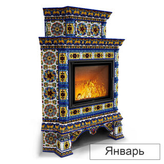Каминная облицовка КимрПечь Кострома двухъярусная угловая МЛ-700(Исполнение Роспись, Цвет / Декор Январь)