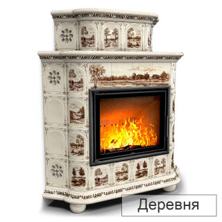 Каминная облицовка КимрПечь Прованс угловой двухъярусный МЛ-700(Исполнение Роспись, Цвет / Декор Деревня)