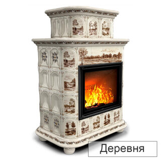 Каминная облицовка КимрПечь Прованс пристенный двухъярусный МЛ-700(Исполнение Роспись, Цвет / Декор Деревня)