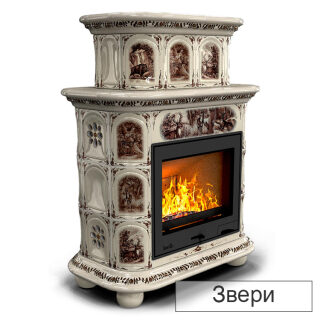 Каминная облицовка КимрПечь Прованс центральный двухъярусный Л-600(Исполнение Роспись, Цвет / Декор Звери)
