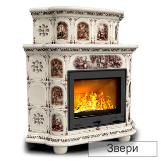 Каминная облицовка КимрПечь Прованс угловой двухъярусный Л-600(Исполнение Роспись, Цвет / Декор Звери)