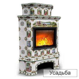 Каминная облицовка КимрПечь Прованс с дровником угловая двухъярусная МЛ-700(Исполнение Роспись, Цвет / Декор Усадьба)