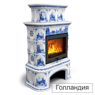 Каминная облицовка КимрПечь Прованс с дровником центральная двухъярусная Л-600(Исполнение Роспись, Цвет / Декор Голландия)