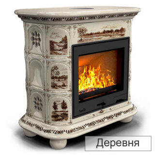 Каминная облицовка КимрПечь Прованс декоративная центральная (Исполнение Роспись, Цвет / Декор Деревня)