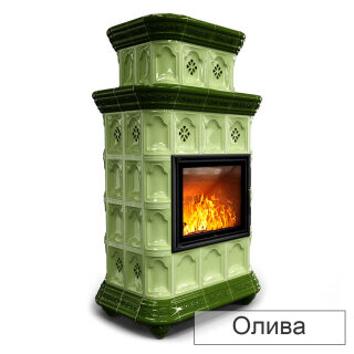 Каминная облицовка КимрПечь Истра двухъярусная центральная МЛ-700(Исполнение Однотонный B, Цвет / Декор Олива [D4])