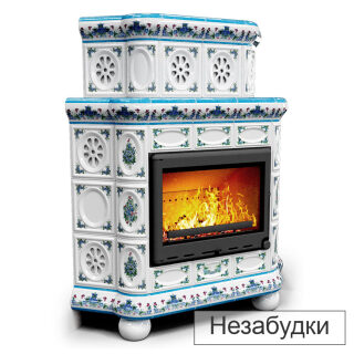 Каминная облицовка КимрПечь Медальон двухъярусная угловая МЛ-700(Исполнение Роспись, Цвет / Декор Незабудки)