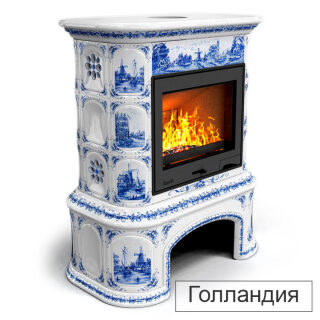 Каминная облицовка КимрПечь Прованс с дровником центральная Л-600(Исполнение Роспись, Цвет / Декор Голландия)