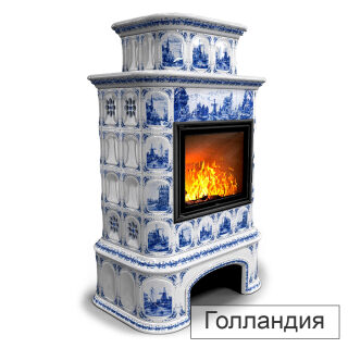 Каминная облицовка КимрПечь Прованс с дровником центральная двухъярусная МЛ-700(Исполнение Роспись, Цвет / Декор Голландия)