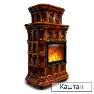 Каминная облицовка КимрПечь Истра двухъярусная центральная МЛ-700(Исполнение Однотонный C, Цвет / Декор Каштан [B3])