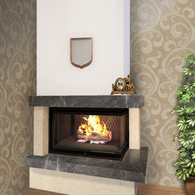 Каминная облицовка Madeira Calliope Comfort + (угловая)(Мрамор Crema Nova / Milly Gray, Тип топки под топку 700)