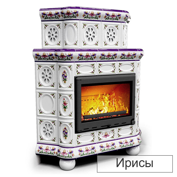 Каминная облицовка КимрПечь Медальон декоративная двухъярусная угловая (Исполнение Роспись, Цвет / Декор Ирисы)
