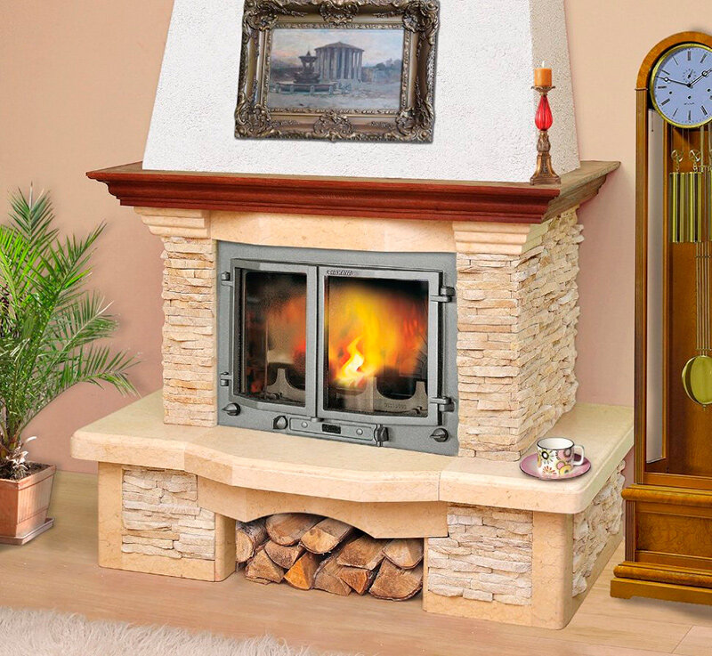Каминная облицовка Madeira Adela Comfort (угловая)(Мрамор Sunny / Crystal Gray, Тип топки под топку 700)