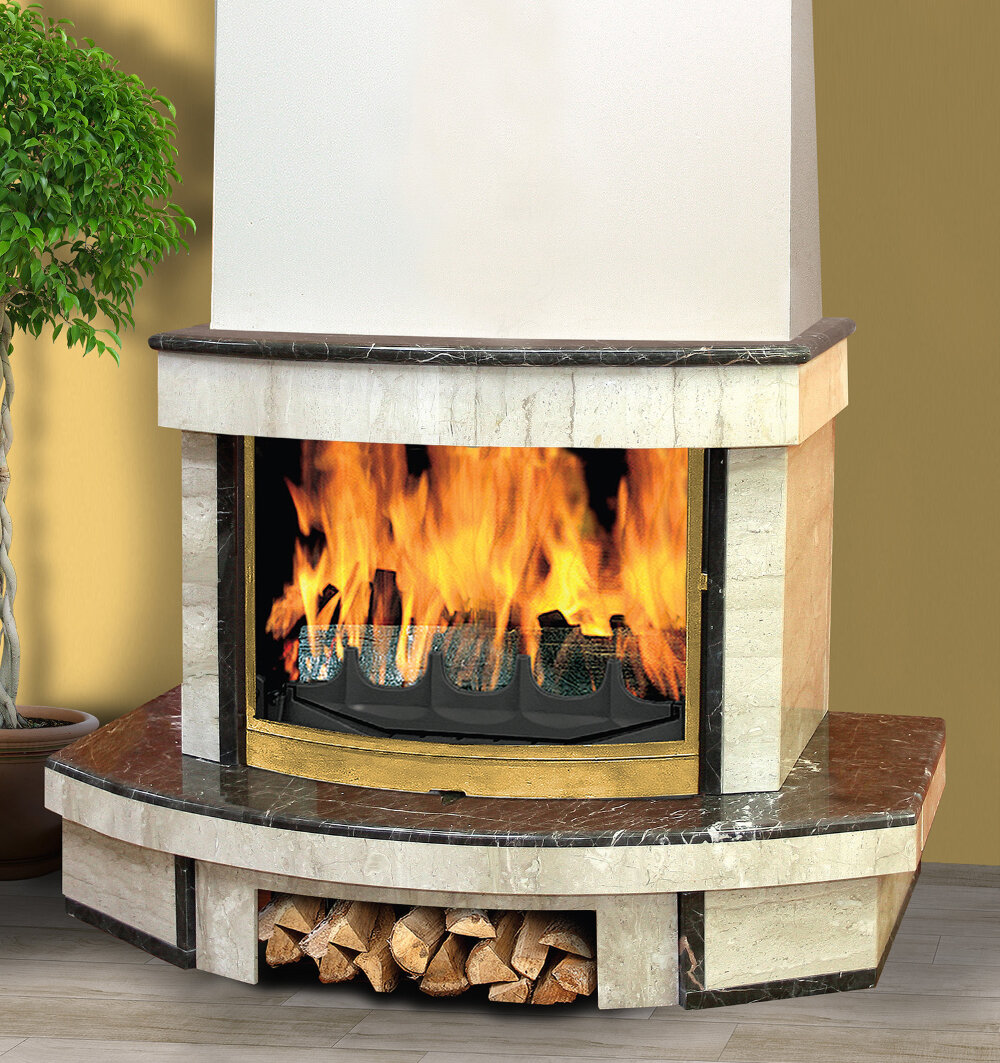 Каминная облицовка Madeira Mirabel Comfort + (пристенная)(Мрамор Crema Nova / Rosso Verona, Тип топки под топку 700)