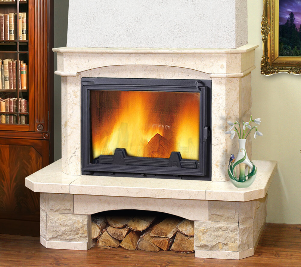 Каминная облицовка Madeira Tamiza Comfort (пристенная)(Мрамор Sunny / Crystal Gray, Тип топки под топку 700)
