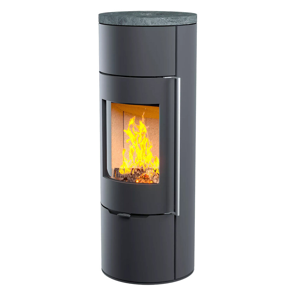 Печь-камин Astov R1.0 L (талькомагнезит)(Дверца Радиусное стекло, Ручка Длинная (Серая))