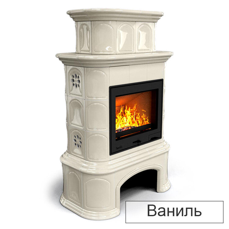 Каминная облицовка КимрПечь Прованс с дровником пристенная двухъярусная Л-600(Исполнение Однотонный A, Цвет / Декор Ваниль [A2])
