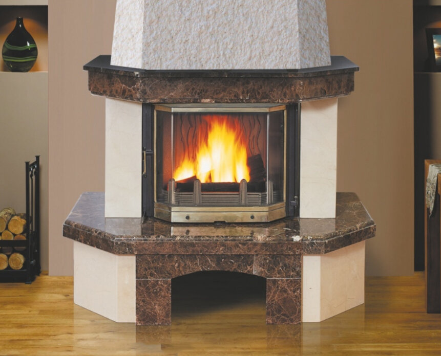 Каминная облицовка Madeira Elena Comfort (пристенная)(Мрамор Rosso Portugalo / Crystal Gray, Тип топки под топку 800)