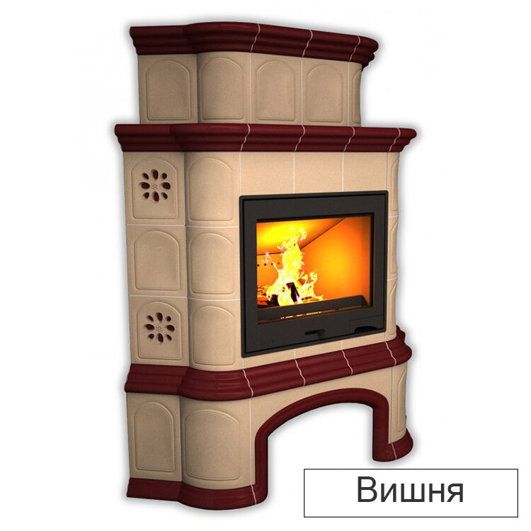Каминная облицовка КимрПечь Прованс с дровником угловая двухъярусная Л-600(Исполнение Однотонный B, Цвет / Декор Вишня [F3])