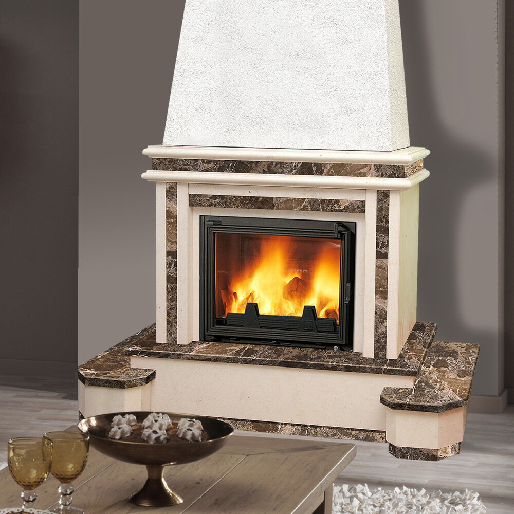 Каминная облицовка Madeira Paloma Comfort + (пристенная)(Мрамор Bianco Portugalo / India Green, Тип топки под топку 700)