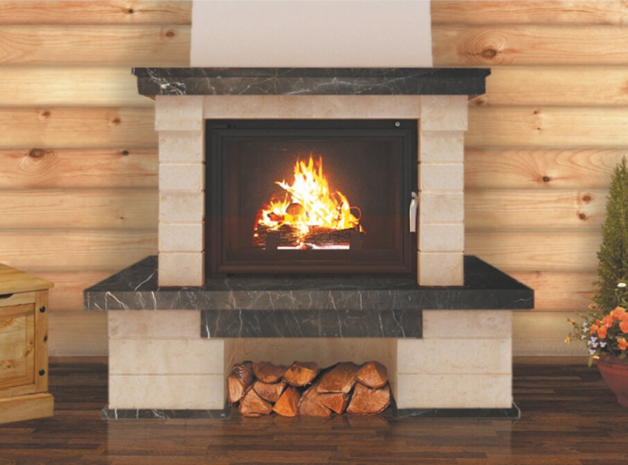 Каминная облицовка Madeira Izeo Comfort (пристенная)(Мрамор Bianco Portugalo, Тип топки под топку 800)