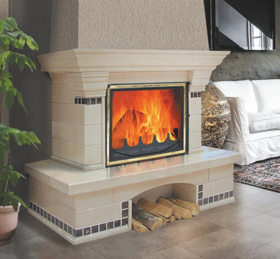 Каминная облицовка Madeira Olivia Comfort + (пристенная)(Мрамор Rosso Portugalo / Rosso Verona, Тип топки под топку 700)