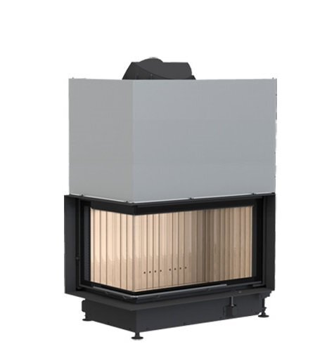 Каминная топка Brunner Eck-Kamin 45/82/48 с подъемом (стекло - угловое левое)(Чугунный дымосборник ø 200mm с монтажной черной рамой 50 мм)