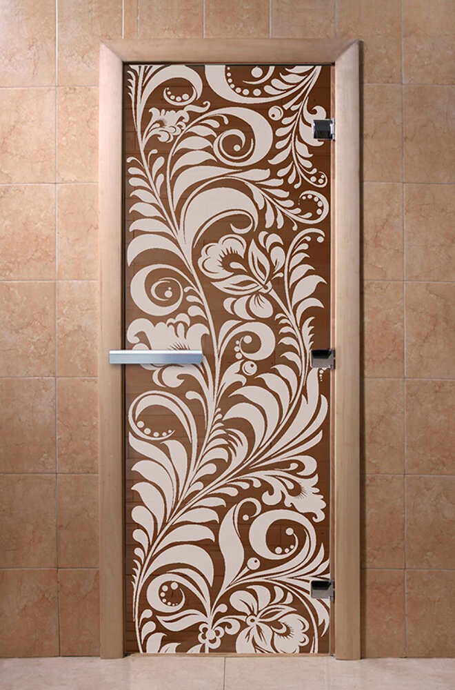 Дверь для бани/сауны DoorWood Хохлома бронза(Размер 1900*600 мм, Расположение Левая)